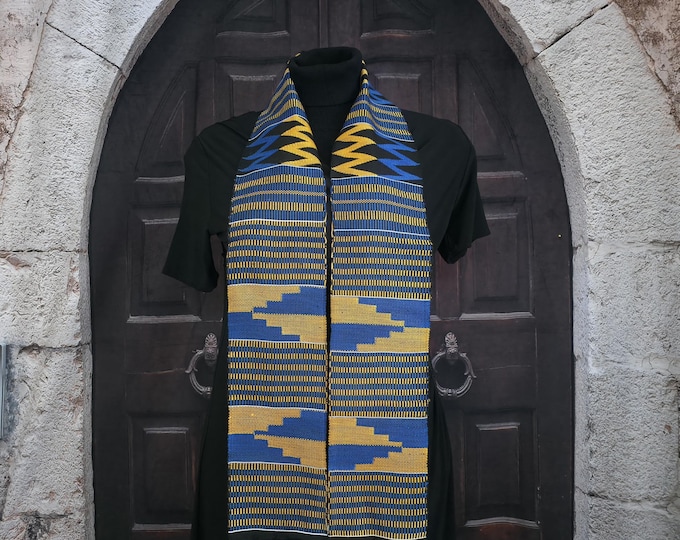 Double Weave Blue Gold Black Kente Stoles