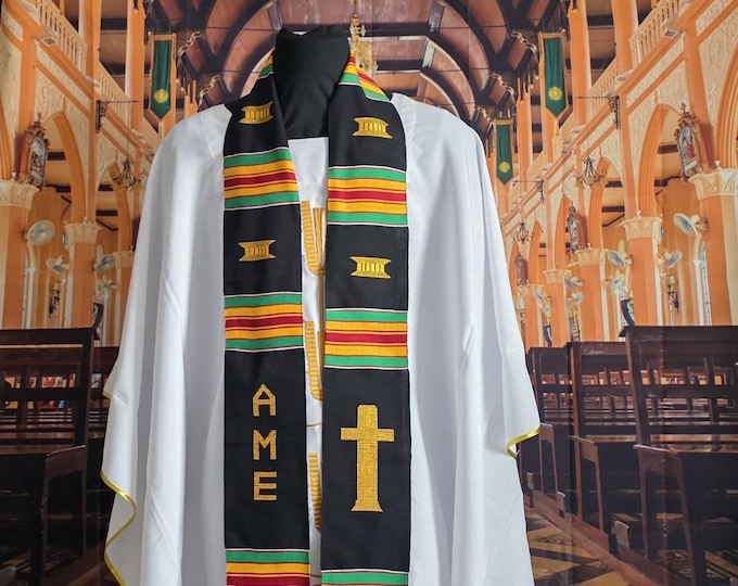 AME Black Kente Stole. One Cross