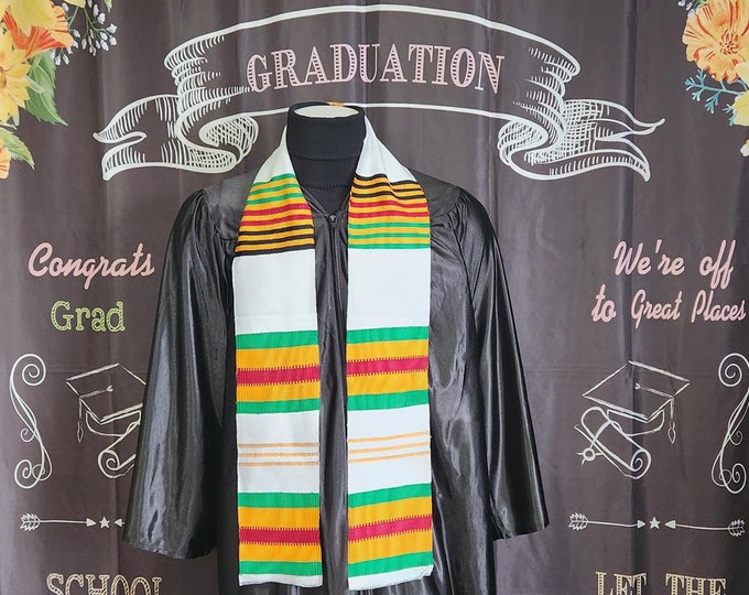 Double Weave White Multi Color Design Kente Stole