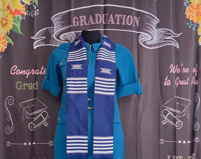 Blank Navy Blue and White  Kente Stoles
