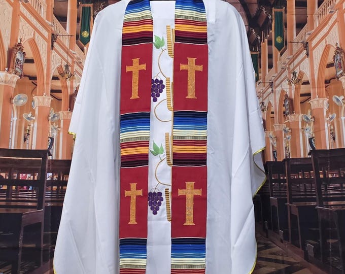 Multicultural Red Kente Priest Stoles