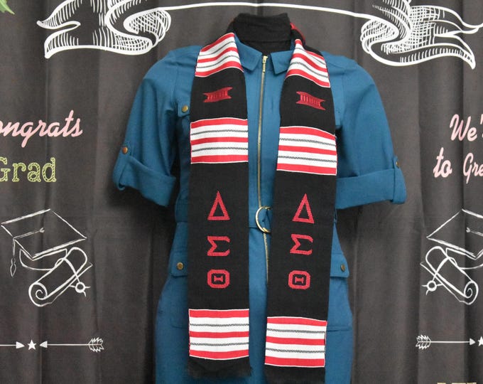 Delta Sigma Theta Black Kente Stoles- Red Letters