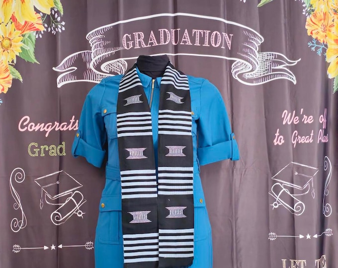 Traditional Black and White  Kente Stole