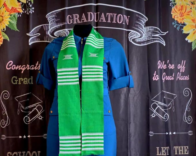 Custom Nigerian Green and White Kente Stoles