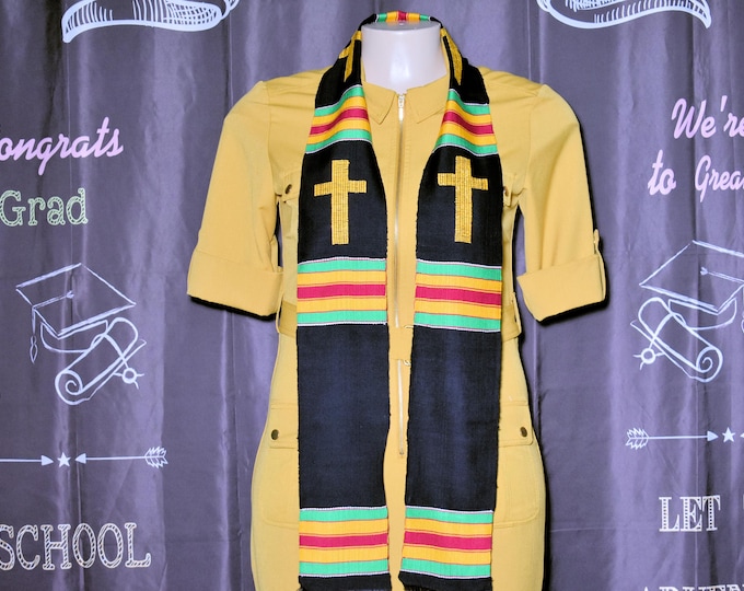 Custom Design Cross Black Kente Stoles