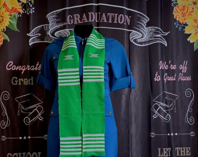 Blank Nigerian Green and White Kente Stoles
