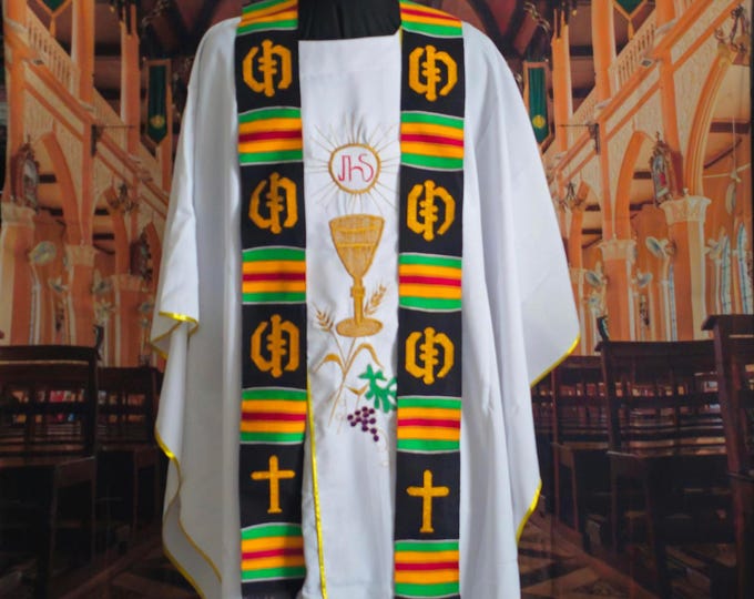 Traditional Black Kente Priest Stoles
