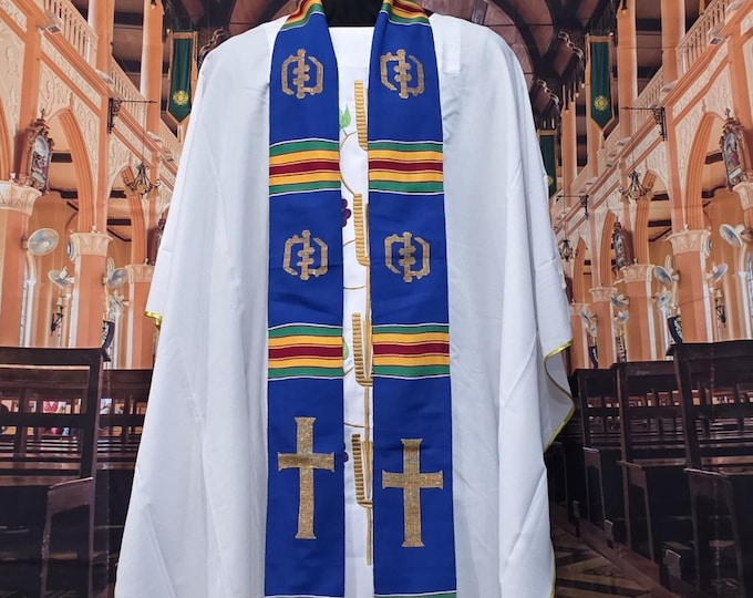 Traditional Blue Kente Priest Stoles.