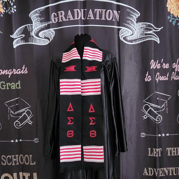 Delta Sigma Theta Black Kente Stoles- Red Letters