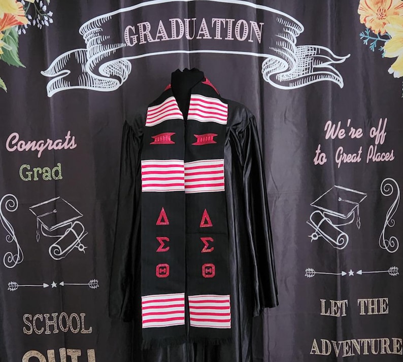 Delta Sigma Theta Black Kente Stoles Red Letters image 1