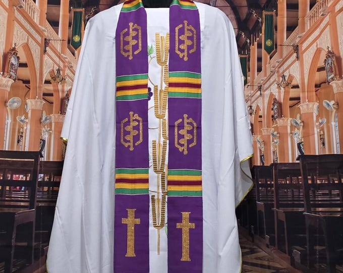 Traditional Purple Kente Priest Stoles.