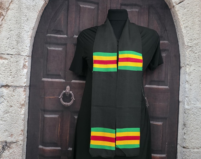 Blank Black with Green Gold Red Kente Stoles