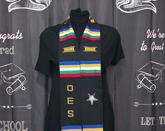 Order of Eastern Star 5 Point Black Kente Stole