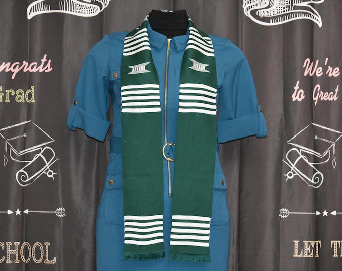 Blank Dark Green and White Kente Stoles