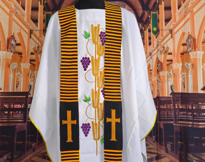Black and Gold Kente Priest Stole
