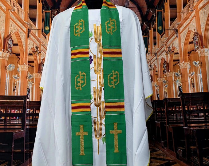 Traditional Green Kente Priest Stoles