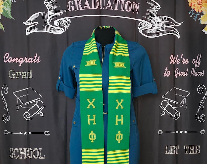 Chi Eta Phi Sorority Kente Stoles. Pea Green and Lemon Yellow.