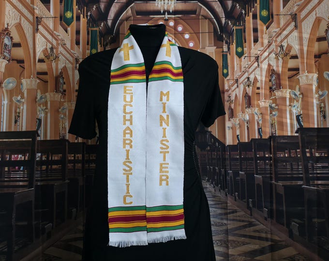 EUCHARIST MINISTER  White Kente Stoles