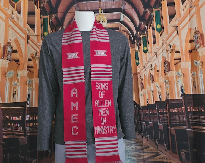 AME Church Sons of Allen Kente Stoles-Burgundy and Gray