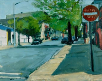 Original Oil Painting, Brooklyn, Urban Landscape, Street Scene by Robert Lafond