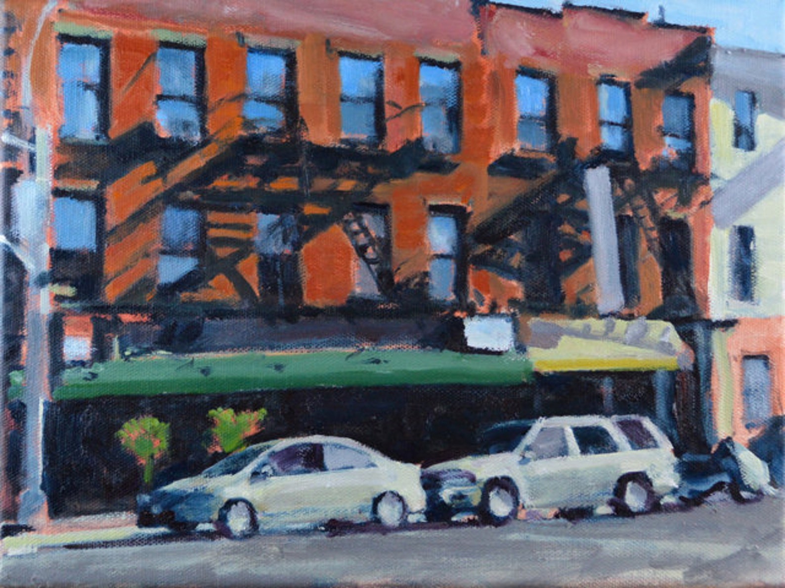 Original Oil Painting, Brooklyn, Cityscape, Street Scene, by Robert