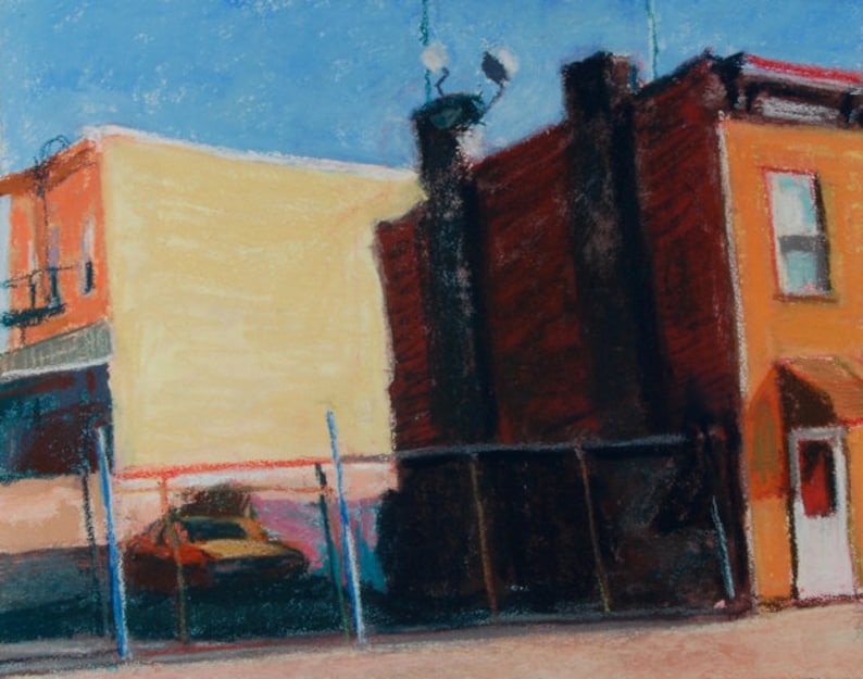 Original Pastel Painting Brooklyn Street Scene Houses Etsy