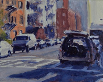 Original Oil Painting, Brooklyn, Cityscape, Street Scene, by Robert Lafond