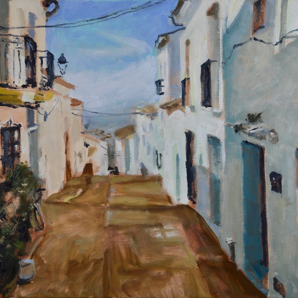 Original Oil Painting, Spain, Gaucin, Andalusia, Street View, by Robert Lafond