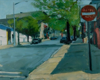 Original Oil Painting, Brooklyn, Urban Landscape, Street Scene by Robert Lafond