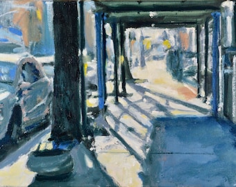 Original Oil Painting, Brooklyn, Cityscape, Street Scene, by Robert Lafond