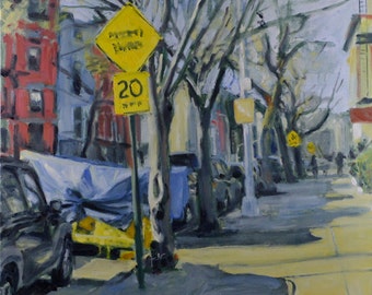 Original Oil Painting, Brooklyn, Cityscape, Street Scene, Dumpster, by Robert Lafond