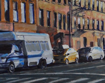 Original Oil Painting, Brooklyn, Cityscape, Street Scene by Robert Lafond