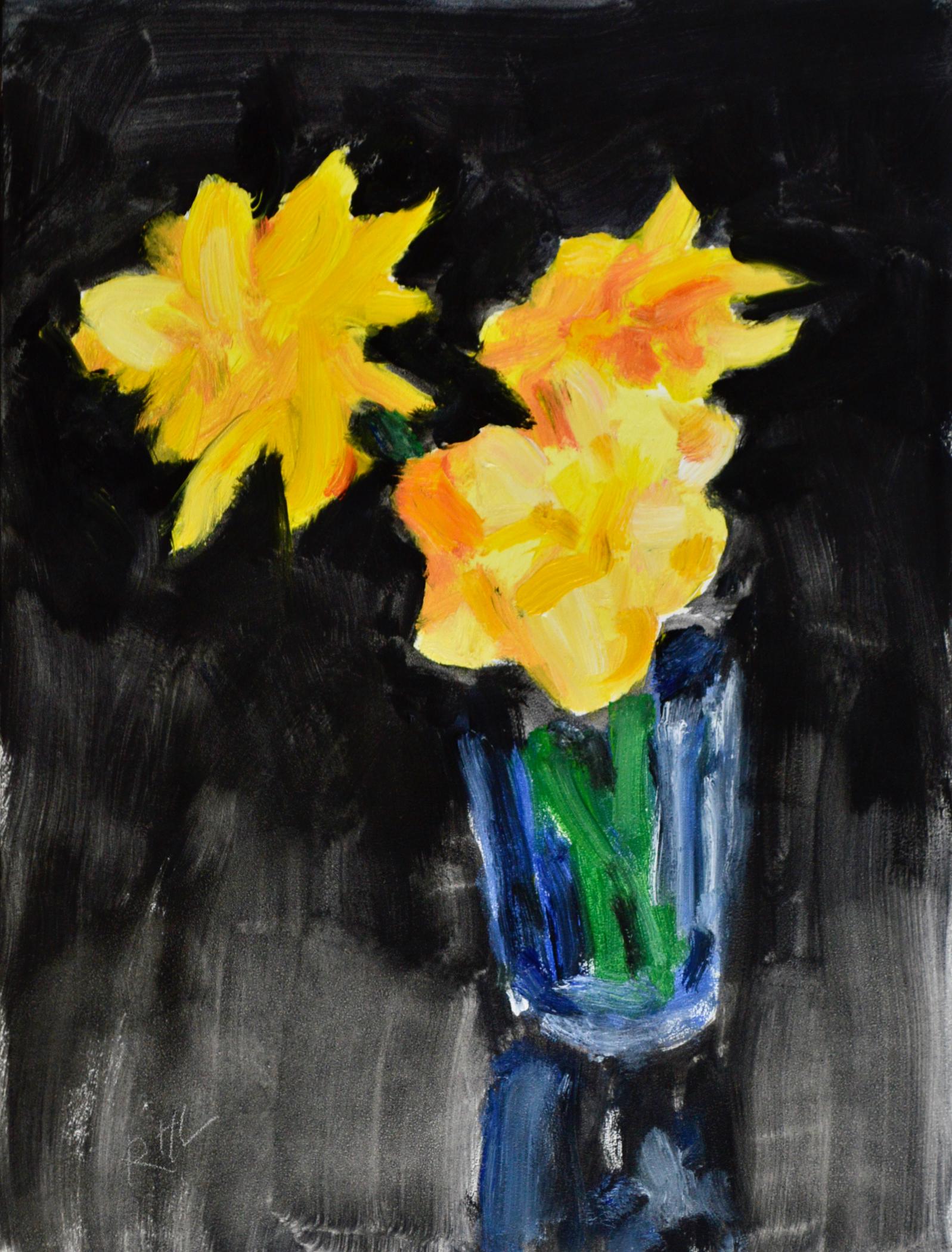 Original Painting, Studio Still Life, Flowers, Yellow, Daffodils