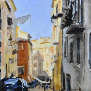 Original Oil Painting, Cityscape, Nice, France, Old Town, by Robert Lafond