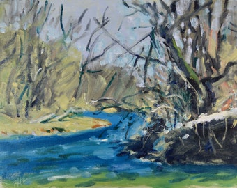 Original Oil Painting, Plein Air, Hoosic River, Berkshires, Landscape, Pond, by Robert Lafond