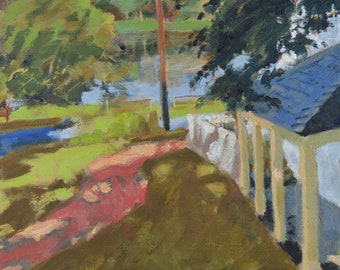 Original Oil Painting, Washington's Crossing Park, Delaware River, Nelson House, by Robert Lafond