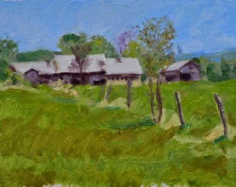 Original Oil Painting, Berkshire Landscape, Spring, Old Barns, Plein Air, by Robert Lafond