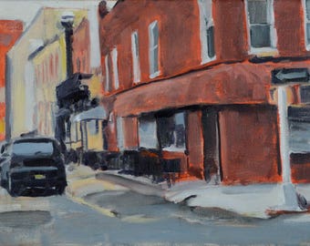 Original Oil Painting, Brooklyn, Cityscape, Street Scene, by Robert Lafond