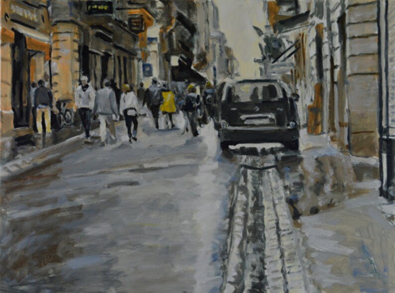 Original Oil Painting, Bordeaux, France, Urban Landscape, Street Scene, by Robert Lafond image 1