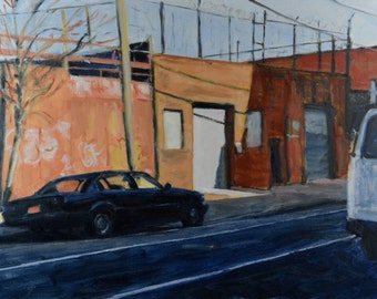 Original Oil Painting, Brooklyn, Cityscape, Street Scene by Robert Lafond