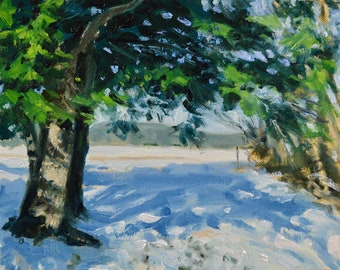 Original Oil Painting, Berkshires, Landscape, Field Farm, Winter, Snow, Williamstown, by Robert Lafond