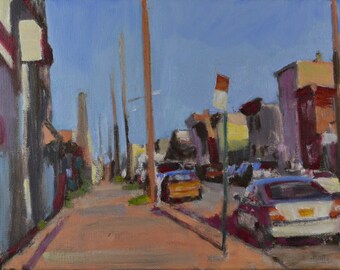 Original Oil Painting, Brooklyn, Cityscape, Street Scene, by Robert Lafond