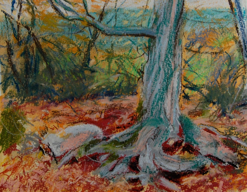 Original Pastel Painting, Tree on a Country Road, Berkshire Landscape, Automne de Robert Lafond image 1