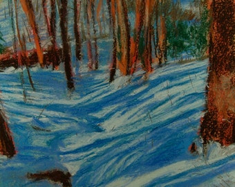 Original Pastel Painting, Woods after a Snow Fall, Winter Landscape, by Robert Lafond