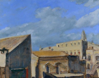 Original Oil Painting, Matera, Italy, Urban Landscape, by Robert Lafond