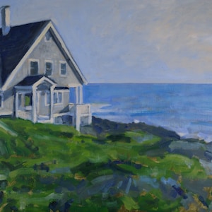 Original Oil Painting, Monhegan Island, Rockwell Kent House, Seascape, Maine, by Robert Lafond