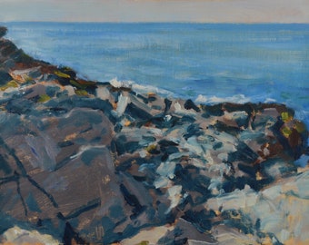 Original Oil Painting, Plein Air, Seacoast, Monhegan Island, Maine,  by Robert Lafond