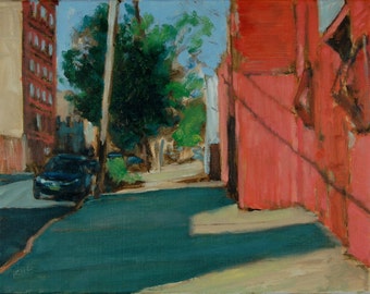 Original Oil Painting,  Brooklyn Street Scene, Cityscape, by Robert Lafond