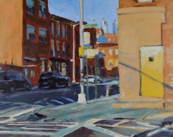 Original Oil Painting, Brooklyn, Cityscape, Street Scene by Robert Lafond