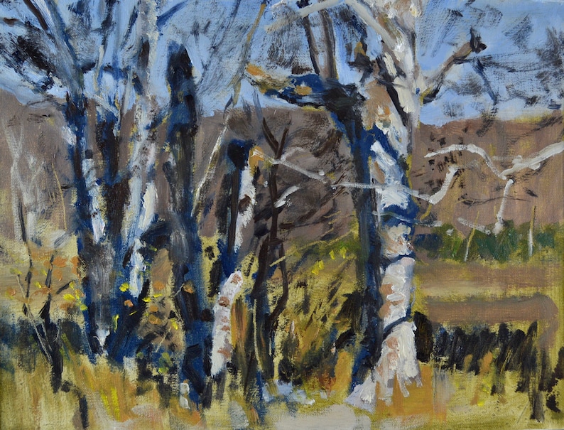 Original Oil Painting, Plein Air, Birch Trees, Berkshires, Landscape
